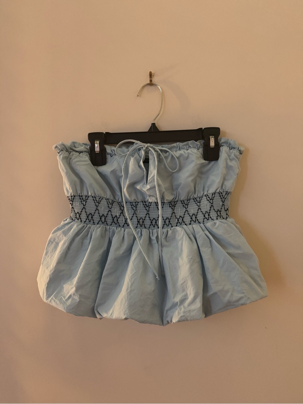 Zara Light Blue Strapless Peplum Top